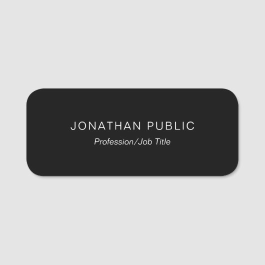 Trendy Simple Design Moderne Elegant Black Sjabloo Naamplaatje (Voorkant)