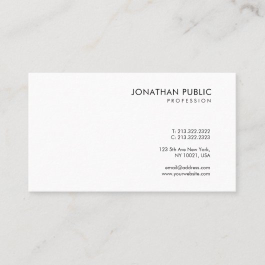 Trendy Simple Design White Sjabloon Moderne afbeel Visitekaartje (Voorkant)