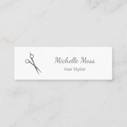 Trendy Simple Hair Stylist Scissors Grey White Mini Visitekaartje (Voorkant)