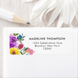 Trendy Simple Paars Pink Floral Waterverf Etiket