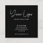 Trendy Simple QR Code Scannable Black & Silver Vierkante Visitekaartje (Achterkant)