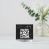 Trendy Simple QR Code Scannable Black & Silver Vierkante Visitekaartje (Staand voorkant)