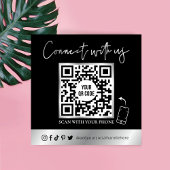 Trendy Simple QR Code Scannable Black & Silver Vierkante Visitekaartje