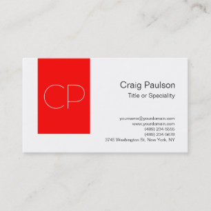 Trendy Simple Red White Monogram Visitekaartje