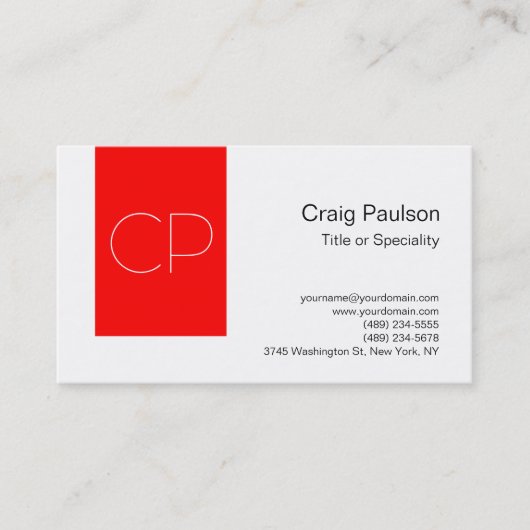 Trendy Simple Red White Monogram Visitekaartje (Voorkant)