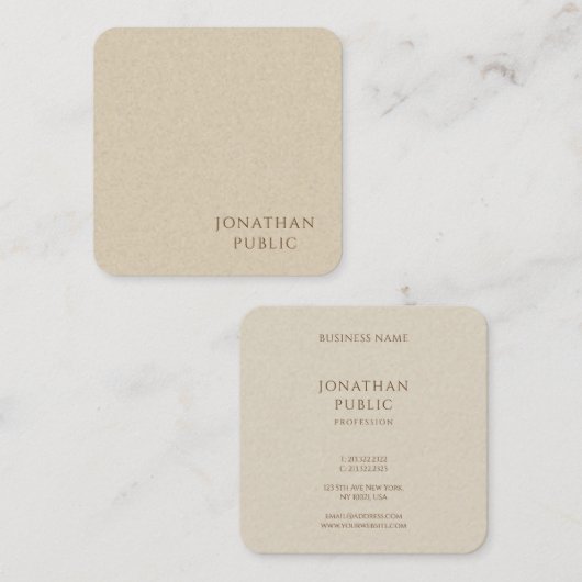 Trendy Simple Sjabloon Minimalist Modern Beige Vierkante Visitekaartje (Voorkant / Achterkant)