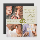 Trendy Simple Three Photo QR CODE Sla de datum op Magnetische Uitnodiging (Voorkant / Achterkant)