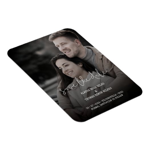 Trendy Simple Typography Photo Wedding Couple Magneet (Rechterzijde)