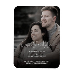 Trendy Simple Typography Photo Wedding Couple Magneet