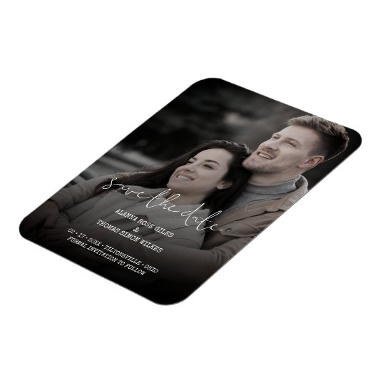 Trendy Simple Typography Photo Wedding Couple Magneet (Linkerzijde)