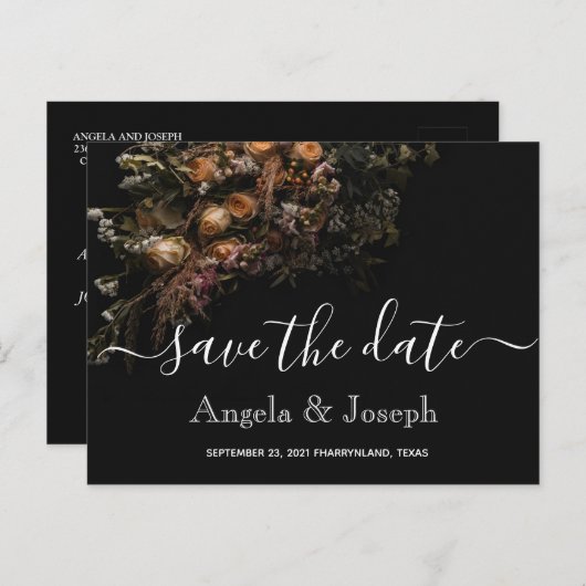 trendy sinaasappel Bloemen Save the Date Ann Ann Aankondigingskaart (Voorkant / Achterkant)