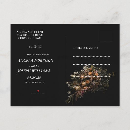 trendy sinaasappel Bloemen Save the Date Ann Ann Aankondigingskaart (Achterkant)