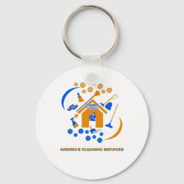 Trendy Sinaasappel en Blue Cleaning Services Logo  Sleutelhanger