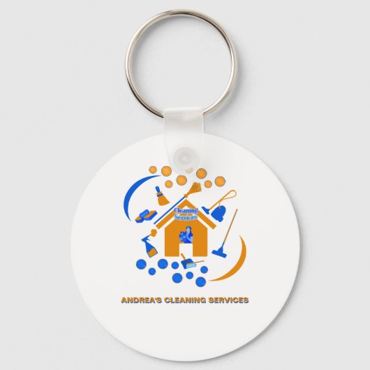 Trendy Sinaasappel en Blue Cleaning Services Logo  Sleutelhanger (Voorkant)
