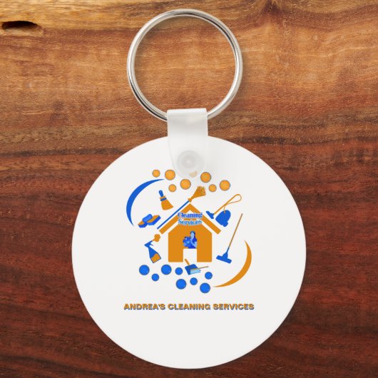 Trendy Sinaasappel en Blue Cleaning Services Logo  Sleutelhanger (Voorkant)