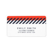Trendy Sinaasappel en donkerblauwe strepen Adres Etiket (Voorkant)