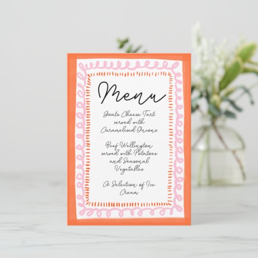 Trendy Sinaasappel en Roze Squiggle Wavy Border Me Menu (Staand voorkant)