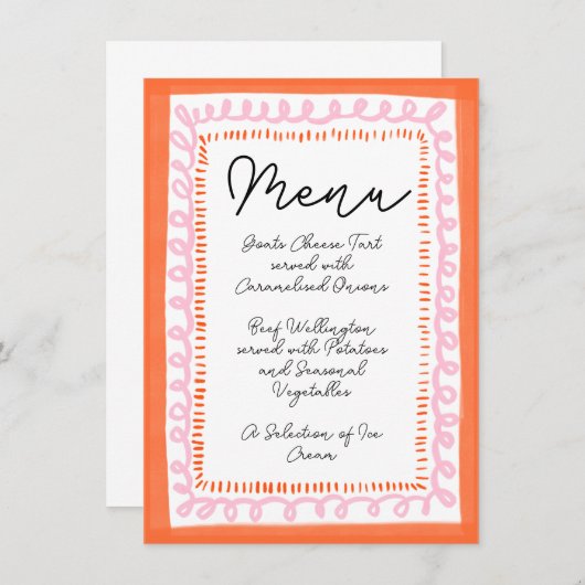 Trendy Sinaasappel en Roze Squiggle Wavy Border Me Menu (Voorkant / Achterkant)