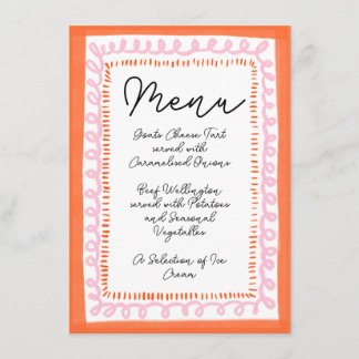 Trendy Sinaasappel en Roze Squiggle Wavy Border Me Menu