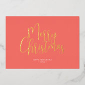 Trendy Sinaasappel Vrolijk Kerstfeest Folie Feestdagenkaart (Voorkant)