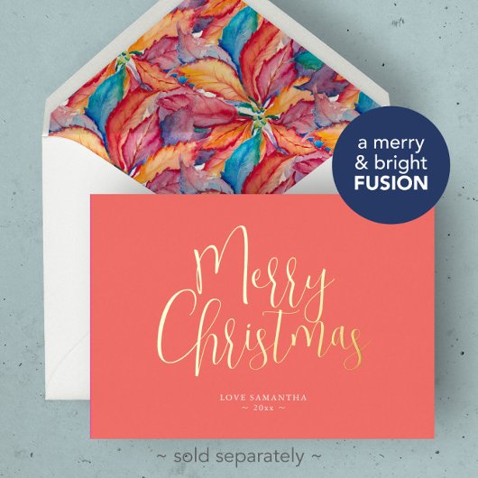 Trendy Sinaasappel Vrolijk Kerstfeest Folie Feestdagenkaart