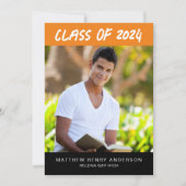 Trendy Sinaasappel Zwart Foto's Afstuderen Kaart (Voorkant)