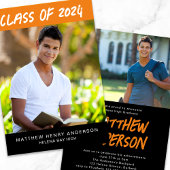 Trendy Sinaasappel Zwart Foto's Afstuderen Kaart