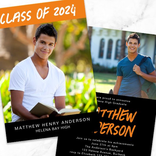 Trendy Sinaasappel Zwart Foto's Afstuderen Kaart