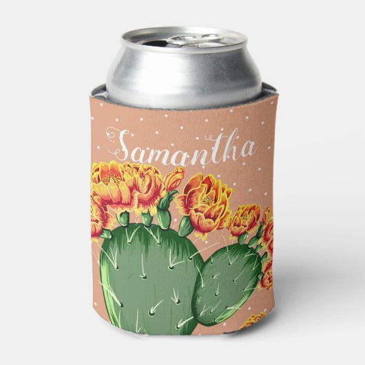 Trendy Sinaasappels bloemenstekelige perencactus k Blikjeskoeler (Blikje Voorkant)