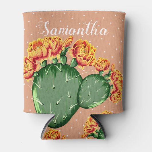 Trendy Sinaasappels bloemenstekelige perencactus k Blikjeskoeler (Voorkant)