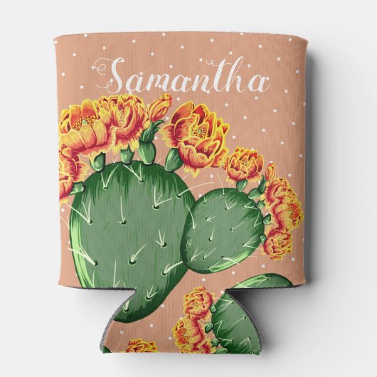 Trendy Sinaasappels bloemenstekelige perencactus k Blikjeskoeler (Achterkant)