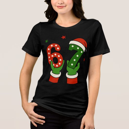 Trendy "Six Seven" Candy Cane Christmas Tri-Blend Shirt (Voorkant)