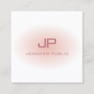 Trendy Sjabloon Blush Roze Wit Modern Monogram Vierkante Visitekaartje