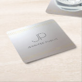 Trendy Sjabloon Gold Silver Initiaal Monogram Kartonnen Onderzetters (Schuin)