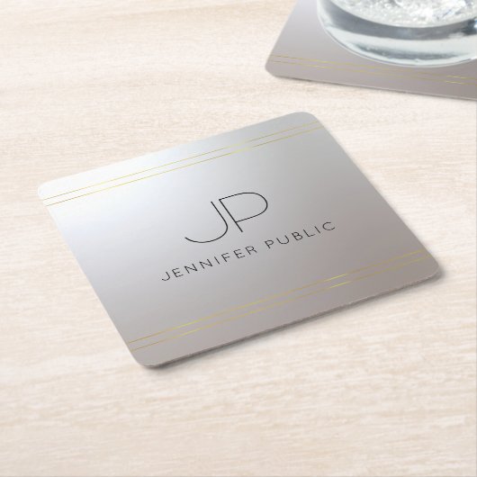 Trendy Sjabloon Gold Silver Initiaal Monogram Kartonnen Onderzetters (Schuin)