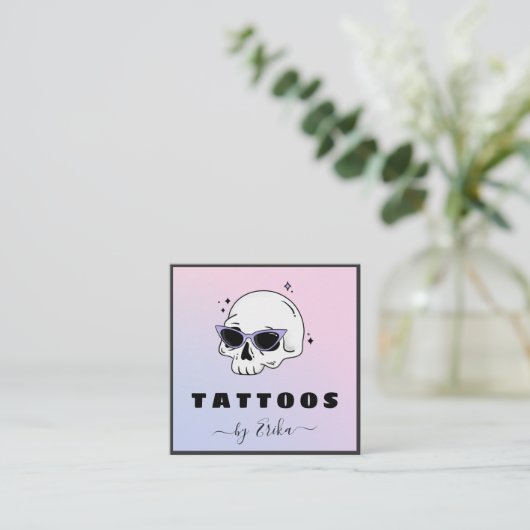 Trendy Skull Glasses Tattoo Artist Girly Gradient Vierkante Visitekaartje (Staand voorkant)