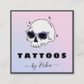 Trendy Skull Glasses Tattoo Artist Girly Gradient Vierkante Visitekaartje (Voorkant)