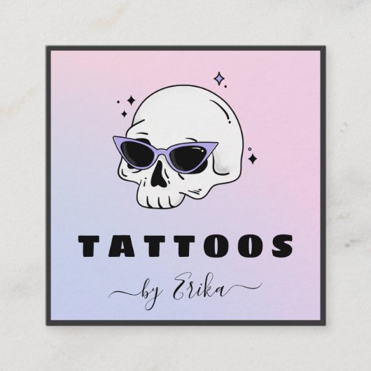 Trendy Skull Glasses Tattoo Artist Girly Gradient Vierkante Visitekaartje (Voorkant)