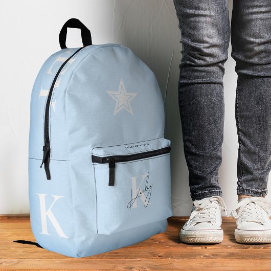 Trendy Sky Blue Monogram Stijlvol Terug naar schoo Bedrukte Rugzak