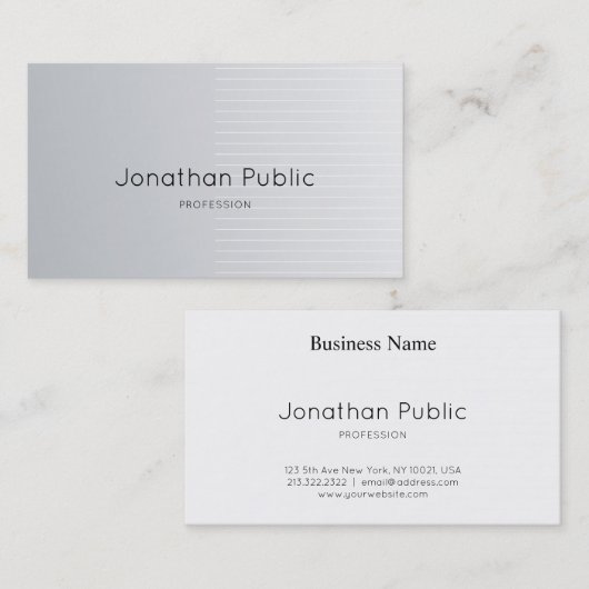 Trendy Slank Design Elegant Silver Plain Luxe Visitekaartje (Voorkant / Achterkant)