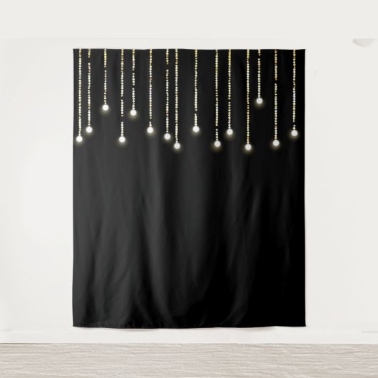 Trendy Slingerlichtjes op Zwarte Photobooth Wandkleed (Voorkant)