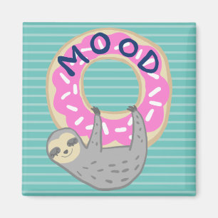 Trendy Sloth & Pink Iced Donut Mood Magneet