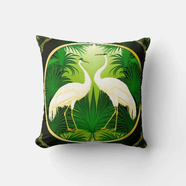 Trendy Smaragdgroene Kraanvogel Liefdesvogels  Kussen (Voorkant)