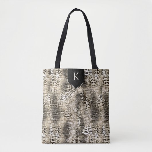 Trendy Snakeskin Animal Print met je monogram Tote Bag (Voorkant)