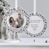 Trendy Sneeuwvlokken Zwart-wit Vrolijk Kerstfeest Ornament Kaart