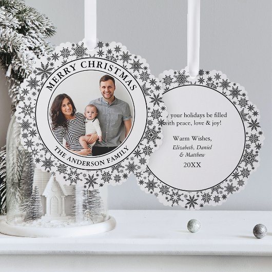 Trendy Sneeuwvlokken Zwart-wit Vrolijk Kerstfeest Ornament Kaart