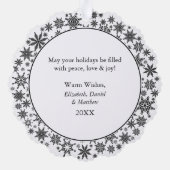 Trendy Sneeuwvlokken Zwart-wit Vrolijk Kerstfeest Ornament Kaart (Achterkant)