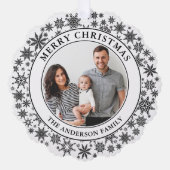 Trendy Sneeuwvlokken Zwart-wit Vrolijk Kerstfeest Ornament Kaart (Voorkant)