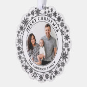 Trendy Sneeuwvlokken Zwart-wit Vrolijk Kerstfeest Ornament Kaart (Links)