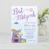 Trendy Snoep Bat Mitzvah Kaart (Staand voorkant)